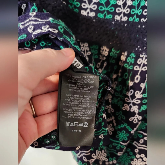 Maeve by Anthropologie Women's Peplum Top Size XS Navy Kelly Green Eyelet Summer - Picture 6 of 8